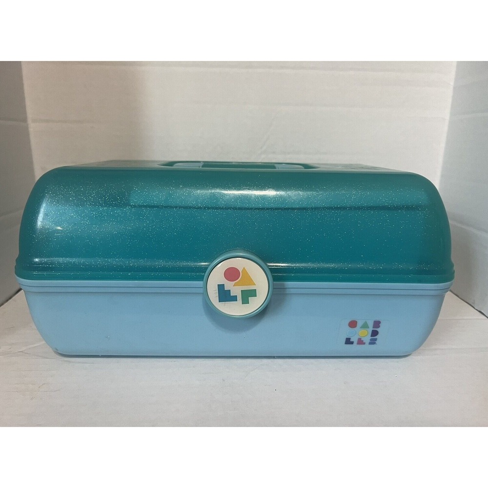 Vintage Caboodle Glitter Teal/light Blue Make-Up Case 5626‎ With Chipped Mirror